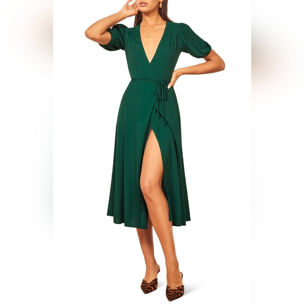 NWT Reformation Augustina Wrap Dress Emerald Green XS